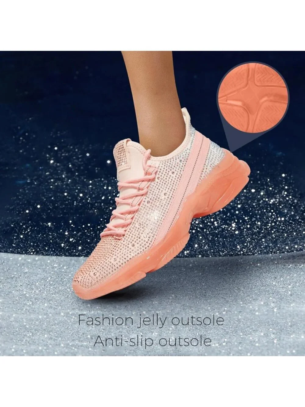 Women Nude/White Rhinestone Mesh Slip On Breathable Spakle Glitter Sneaker Shoes